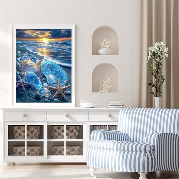 Bomclap Beach Diamond Painting Kit Voksne – Strandinspireret diamantkunst! Shell Gemma Maleri, Gave, DIY 5D Gem Art, Perfekt til Hjem Vægdekoration