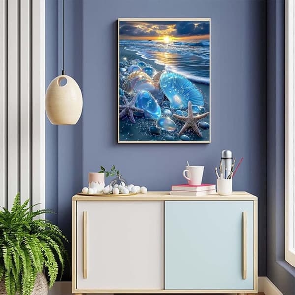 Bomclap Beach Diamond Painting Kit Voksne – Strandinspireret diamantkunst! Shell Gemma Maleri, Gave, DIY 5D Gem Art, Perfekt til Hjem Vægdekoration
