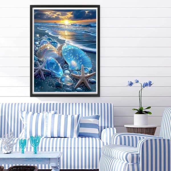 Bomclap Beach Diamond Painting Kit Voksne – Strandinspireret diamantkunst! Shell Gemma Maleri, Gave, DIY 5D Gem Art, Perfekt til Hjem Vægdekoration