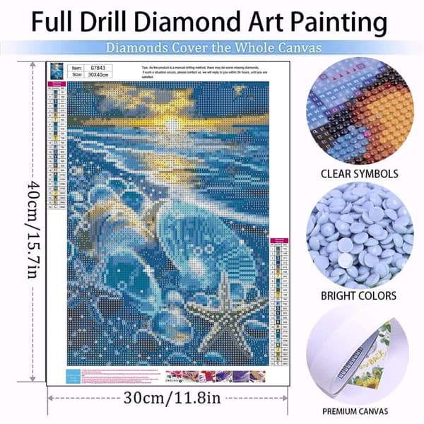 Bomclap Beach Diamond Painting Kit Voksne – Strandinspireret diamantkunst! Shell Gemma Maleri, Gave, DIY 5D Gem Art, Perfekt til Hjem Vægdekoration