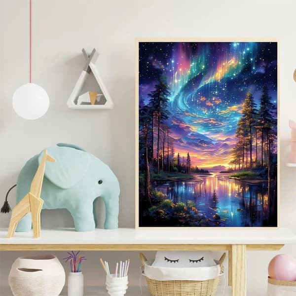 Bomclap Aurora Diamond Painting Kit Aikuiset – Maisematimanttitaide! 5D pyöreä Aurora Gem Art, DIY-lahja, kodin seinäkoristelu