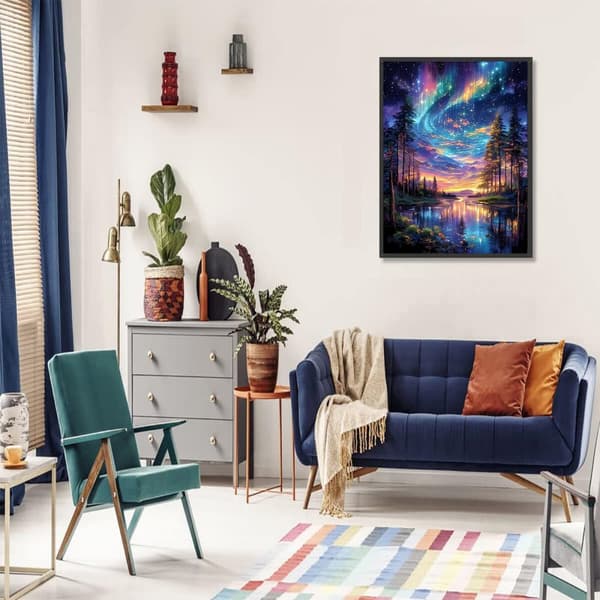 Bomclap Aurora Diamond Painting Kit Aikuiset – Maisematimanttitaide! 5D pyöreä Aurora Gem Art, DIY-lahja, kodin seinäkoristelu