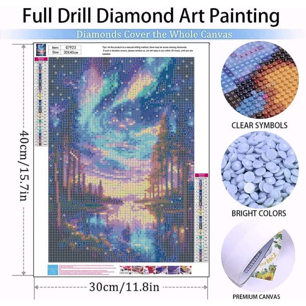 Bomclap Aurora Diamond Painting Kit Aikuiset – Maisematimanttitaide! 5D pyöreä Aurora Gem Art, DIY-lahja, kodin seinäkoristelu