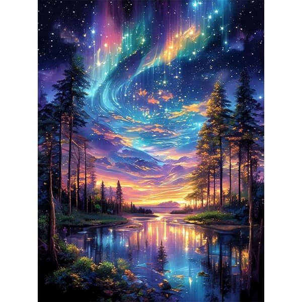 Bomclap Aurora Diamond Painting Kit Aikuiset – Maisematimanttitaide! 5D pyöreä Aurora Gem Art, DIY-lahja, kodin seinäkoristelu