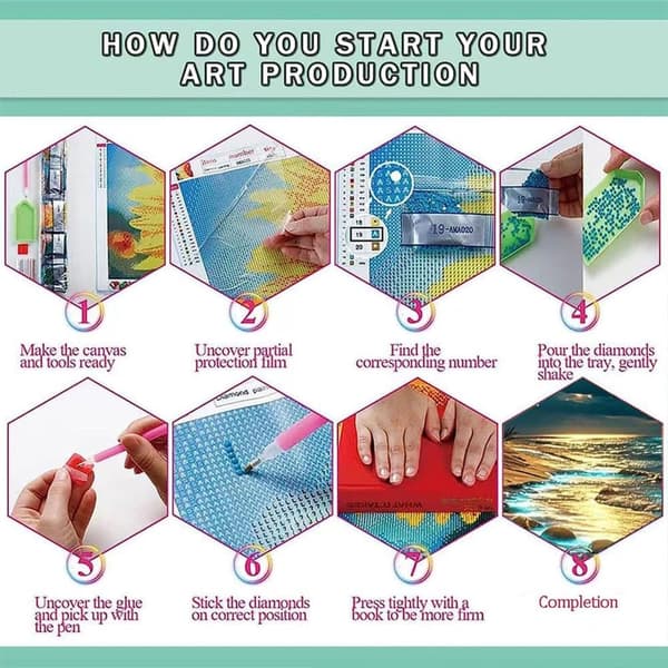 Bomclap Moon Beach Diamond Painting Kit Aikuiset – Beach Moon Diamond Art! 5D pyöreä maisema jalokivitaide, tee-se-itse-lahja, kodin seinäkoristelu
