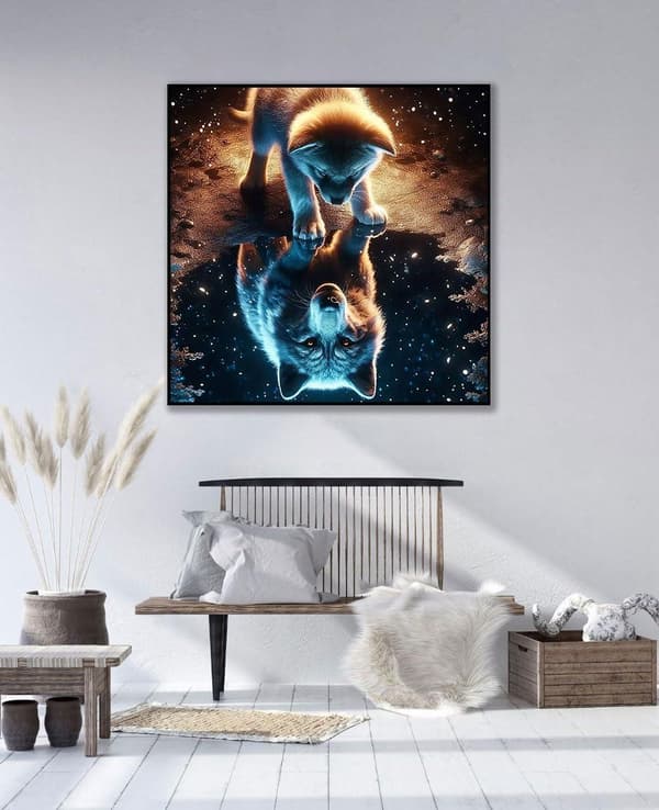 Bomclap Wolf Portræt Diamant Kunst - 5D Fuld Drill DIY Smykker Kunst, 35x35 cm