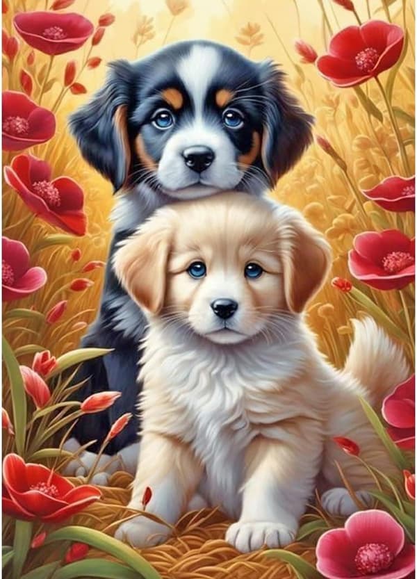 Bomclap Puppy Diamond Art - Eläinkuvioinen täysi pora aloittelijoille, 30x40 cm