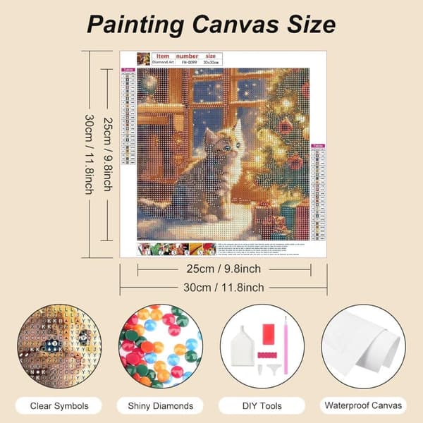 Bomclap Christmas Cat Diamond Art - Full Drill Bead Art kristalleilla, 30x30 cm