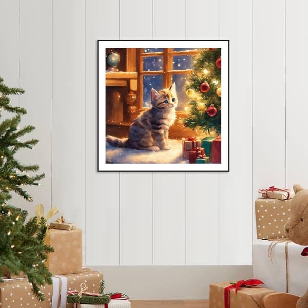 Bomclap Christmas Cat Diamond Art - Full Drill Bead Art kristalleilla, 30x30 cm