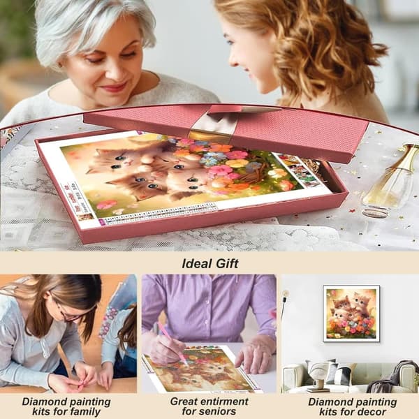 Bomclap Blomst Kat Diamantmaleri - 5D Fuld Drill DIY Smykker Kunst, 30x30 cm