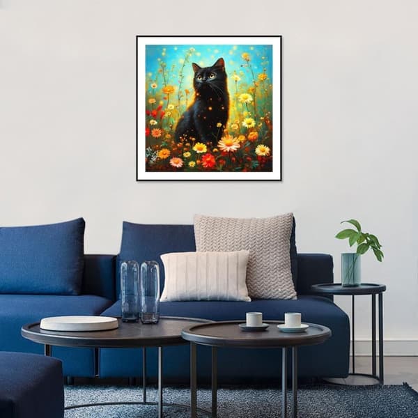 Bomclap Classic Cat Diamond Art - 5D Full Drill yksinkertainen seinäkoriste, 30x30 cm