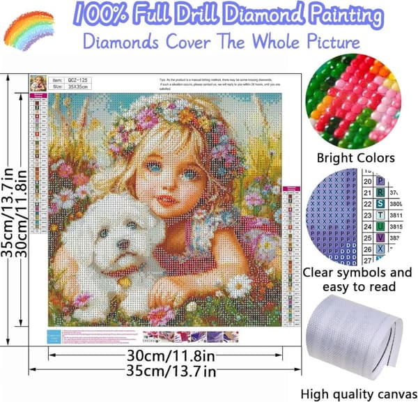 Bomclap Engel & Hvalp Diamantmaleri - 5D Fuld Drill Smykker Kunst, 35x35 cm DIY Vægdekoration