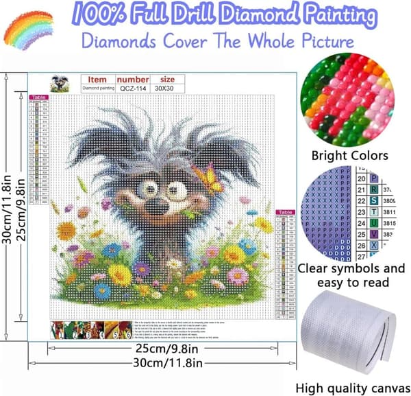 Bomclap Flowers & Puppy Diamond Art - 5D Full Drill DIY korutaide, 30x30 cm