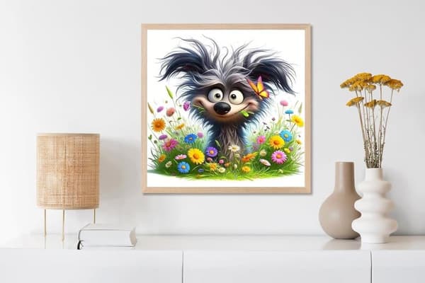 Bomclap Flowers & Puppy Diamond Art - 5D Full Drill DIY korutaide, 30x30 cm