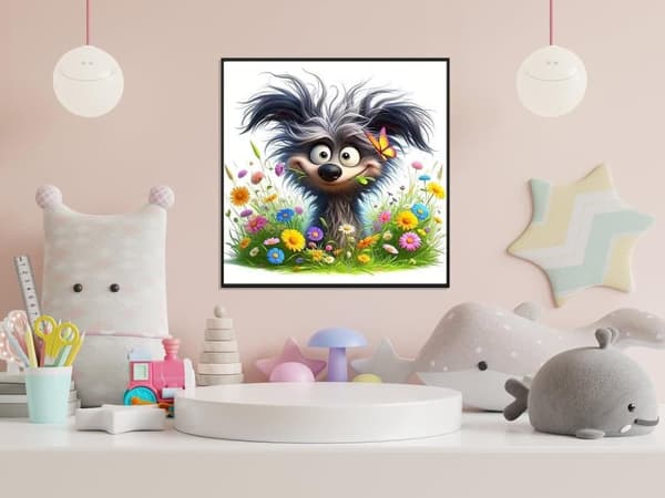 Bomclap Flowers & Puppy Diamond Art - 5D Full Drill DIY korutaide, 30x30 cm