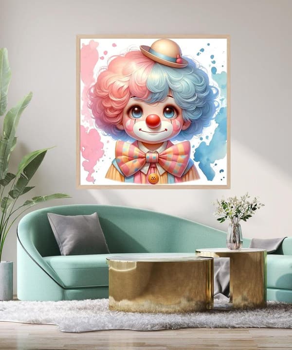 Bomclap Circus Clown -timanttimaalaus - 5D täysporahelmiä, 35x35 cm seinäkoriste