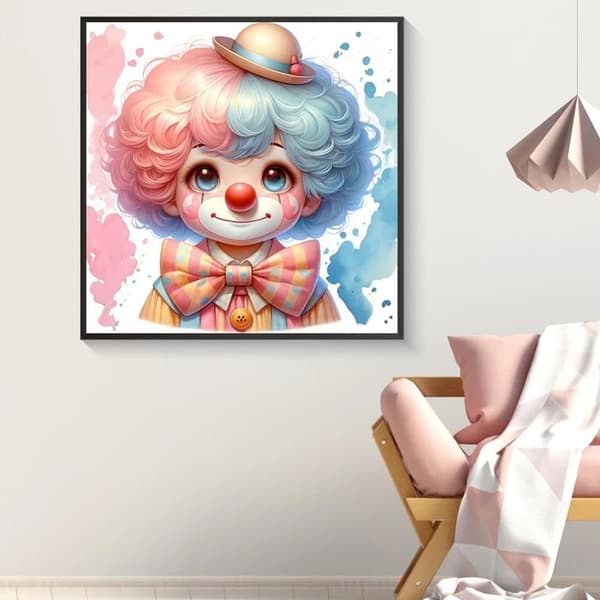 Bomclap Circus Clown -timanttimaalaus - 5D täysporahelmiä, 35x35 cm seinäkoriste