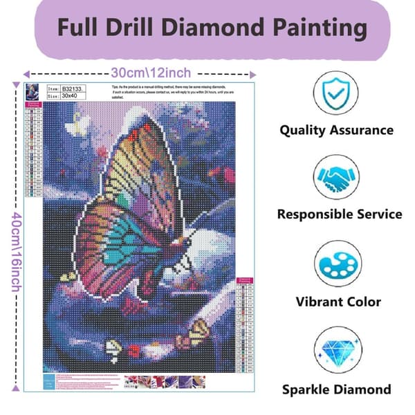 Bomclap Sommerfugl Diamond Painting Kit for Voksne – 5D DIY Diamond Art! Blomster Gemmaleri med Runde Drill