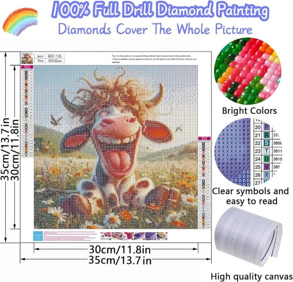 Bomclap Dairy Cow Diamantmaleri - 5D Fuld Drill Rustik Boligindretning, 35x35 cm