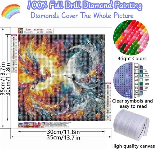 Bomclap Firebird Diamond Painting - 5D Full Drill Phoenix Design, 35x35 cm Upeaa taidetta