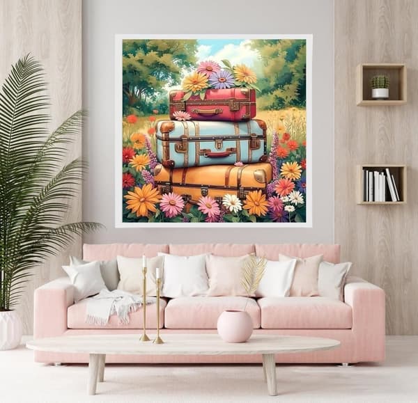 Bomclap Flower Travel Diamond Art - 5D Fuld Drill Vintage Taske Design, 35x35 cm