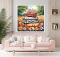 Miniatyrbillede 3 af 7: Bomclap Flower Travel Diamond Art - 5D Fuld Drill Vintage Taske Design, 35x35 cm