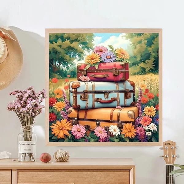Bomclap Flower Travel Diamond Art - 5D Fuld Drill Vintage Taske Design, 35x35 cm