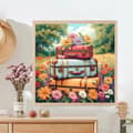 Miniatyrbillede 2 af 7: Bomclap Flower Travel Diamond Art - 5D Fuld Drill Vintage Taske Design, 35x35 cm