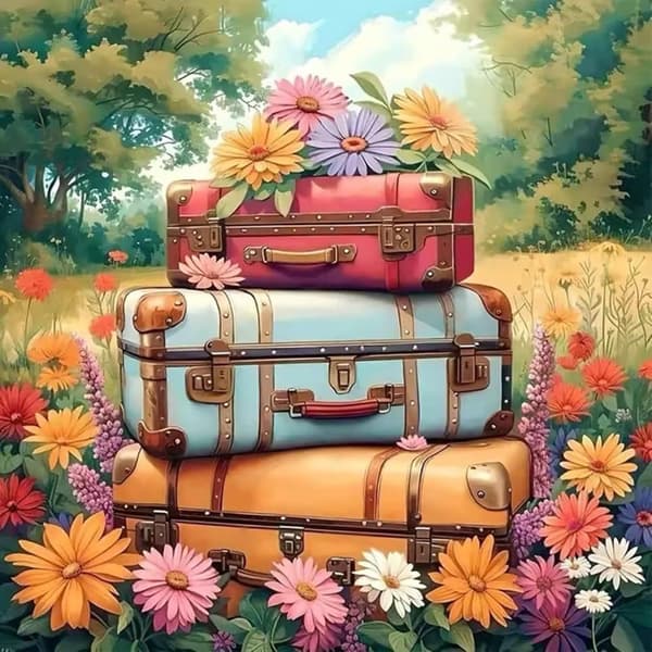 Bomclap Flower Travel Diamond Art - 5D Fuld Drill Vintage Taske Design, 35x35 cm