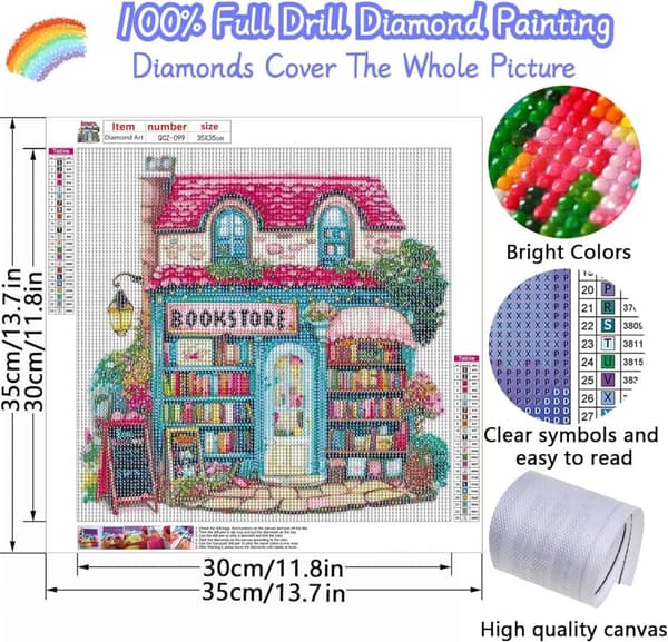 Bomclap Rosa Bokhandel Diamantkonst - 5D Full Drill Litterär Design, 35x35 cm