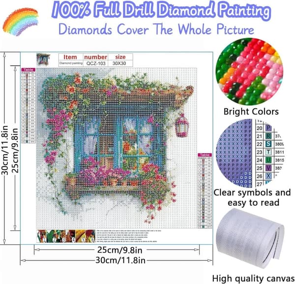 Bomclap Vinduespotter Diamantmaleri - 5D Fuld Drill Haveinspireret Kunst, 30x30 cm