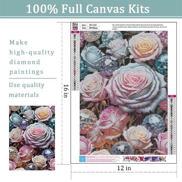 Bomclap Rosor Diamantmålning Kit – 5D Blomster Diamantkonst Kit Vuxna! DIY Floral Gem Diamantmålning, Gåva & Dekoration