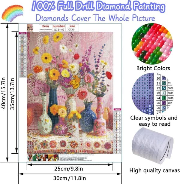 Bomclap Små Blomster Diamantmaleri - 5D Fuld Drill Delikat Vægkunst, 30x40 cm