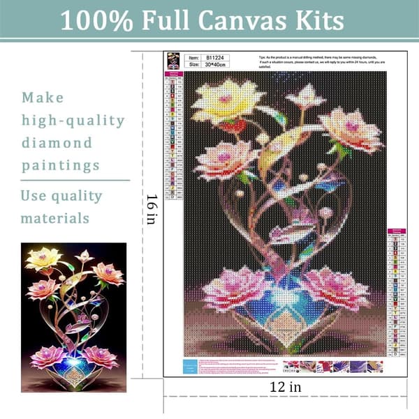 Bomclap Blomster Diamantmålning Kit – 5D DIY Blomster Diamantkonst Kit för Vuxna Nybörjare, Gem Floral Diamantmålning Kit för Gåva & Dekoration