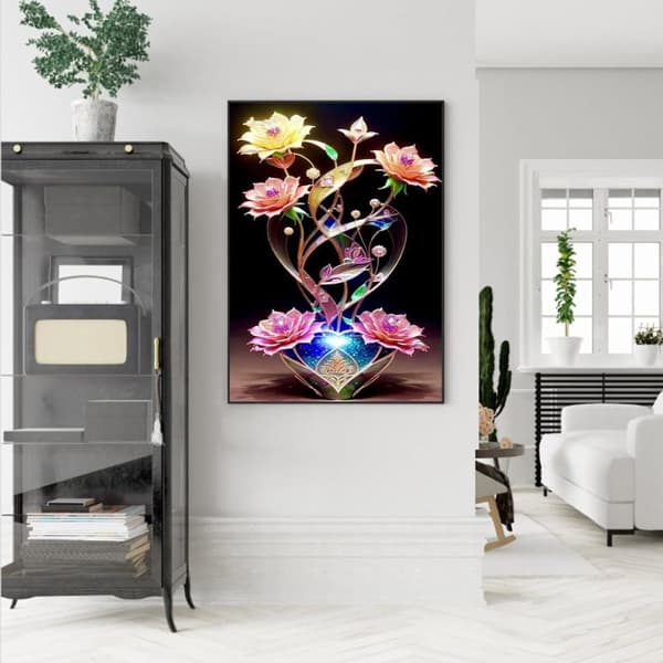 Bomclap Blomster Diamantmålning Kit – 5D DIY Blomster Diamantkonst Kit för Vuxna Nybörjare, Gem Floral Diamantmålning Kit för Gåva & Dekoration