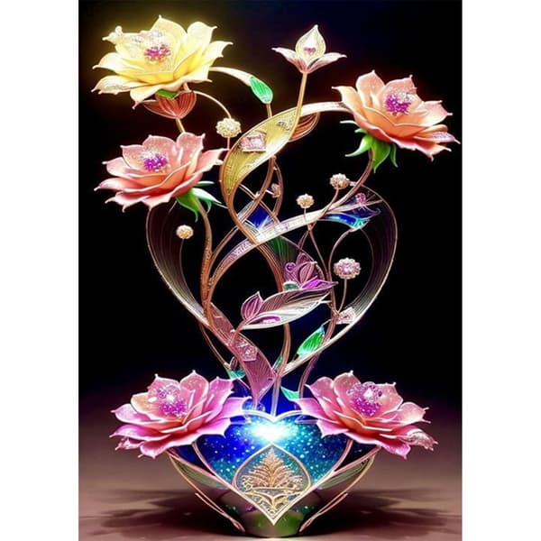 Bomclap Blomster Diamantmålning Kit – 5D DIY Blomster Diamantkonst Kit för Vuxna Nybörjare, Gem Floral Diamantmålning Kit för Gåva & Dekoration
