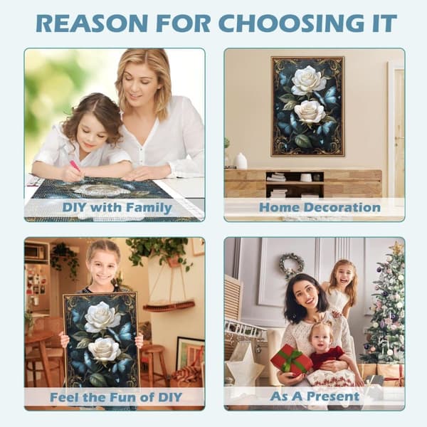 Bomclap Flowers Diamond Painting Kit Aikuiset – Butterfly Rose Diamond Art Kit Aloittelija! DIY täysi timanttitaide, lahja kodin seinäkoristelu