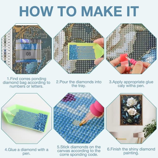 Bomclap Flowers Diamond Painting Kit Aikuiset – Butterfly Rose Diamond Art Kit Aloittelija! DIY täysi timanttitaide, lahja kodin seinäkoristelu