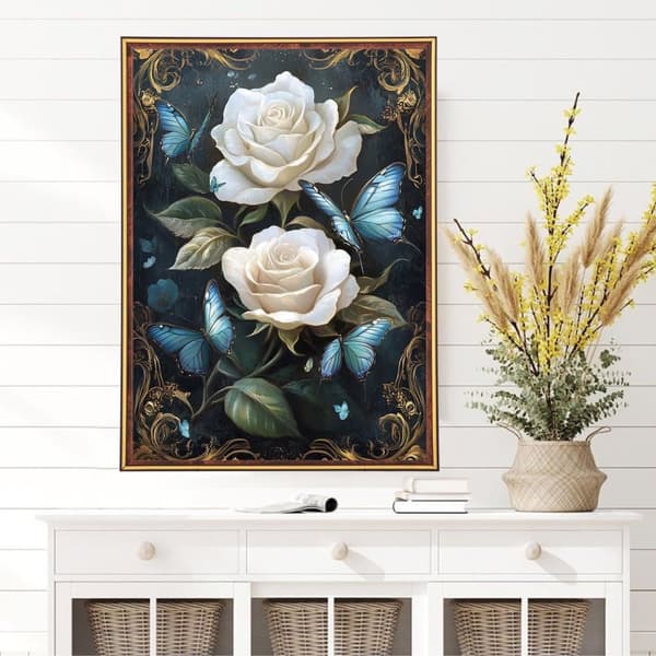 Bomclap Flowers Diamond Painting Kit Aikuiset – Butterfly Rose Diamond Art Kit Aloittelija! DIY täysi timanttitaide, lahja kodin seinäkoristelu