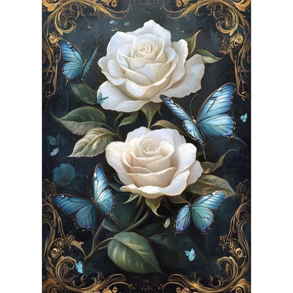 Bomclap Flowers Diamond Painting Kit Aikuiset – Butterfly Rose Diamond Art Kit Aloittelija! DIY täysi timanttitaide, lahja kodin seinäkoristelu