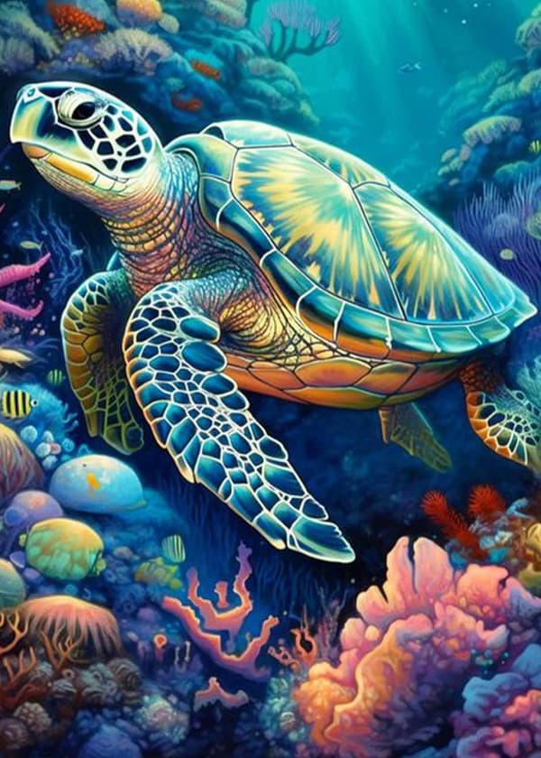 Bomclap Sea Turtle Diamond Art - 5D Full Drill Marine Design, 30x40 cm