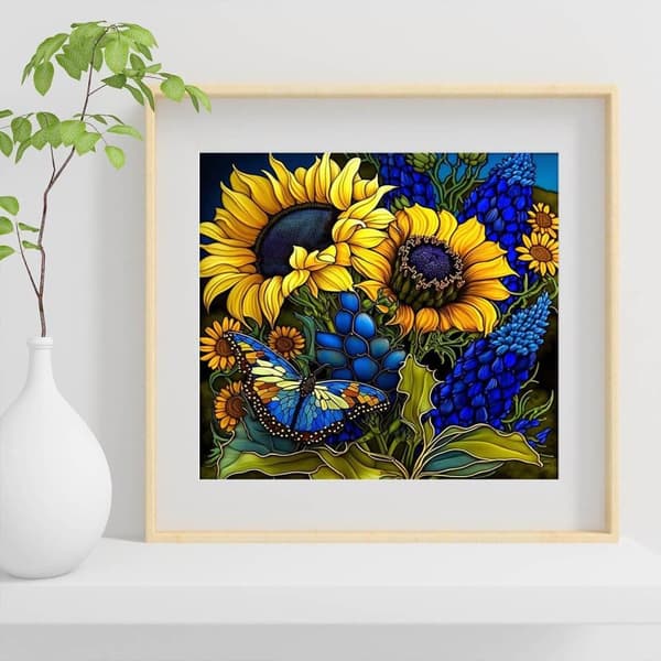 Bomclap Solsikke Glas Diamant Art - 5D Fuld Drill Glas Mosaik, 35x35 cm