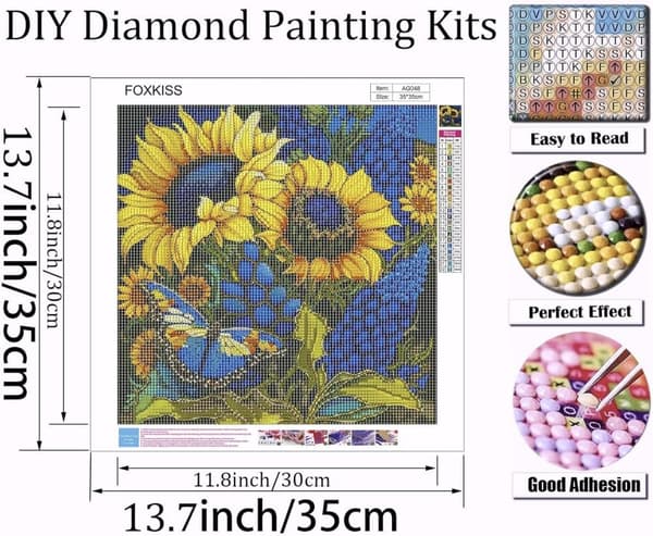 Bomclap Solsikke Glas Diamant Art - 5D Fuld Drill Glas Mosaik, 35x35 cm