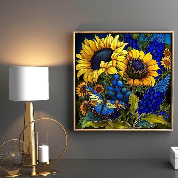 Bomclap Solsikke Glas Diamant Art - 5D Fuld Drill Glas Mosaik, 35x35 cm
