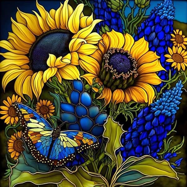 Bomclap Sunflower Glass Diamond Art - 5D Full Drill lasimosaiikki, 35x35 cm