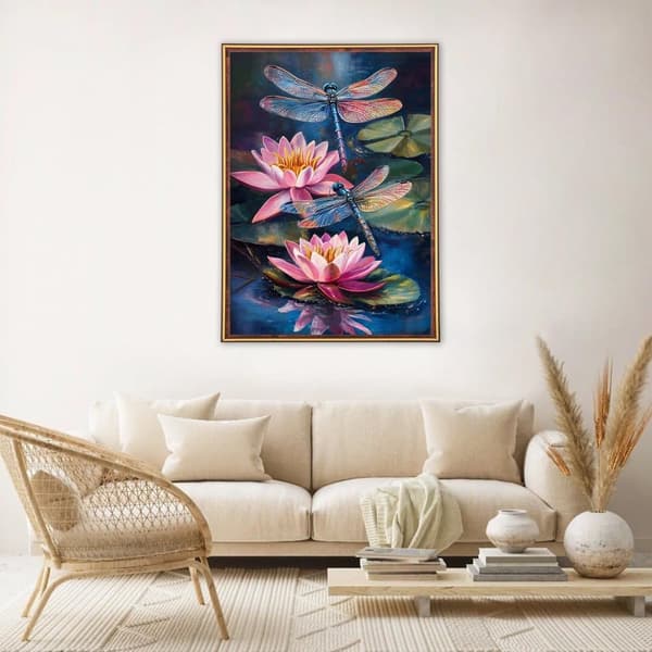 Bomclap Blomster Diamant Maleri Kit Voksne - DIY Lotus & Libellula Fuld Rund Diamant Maleri! Fuld diamant kunst sæt, gave hjem væg dekoration