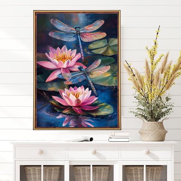 Bomclap Blomster Diamant Maleri Kit Voksne - DIY Lotus & Libellula Fuld Rund Diamant Maleri! Fuld diamant kunst sæt, gave hjem væg dekoration