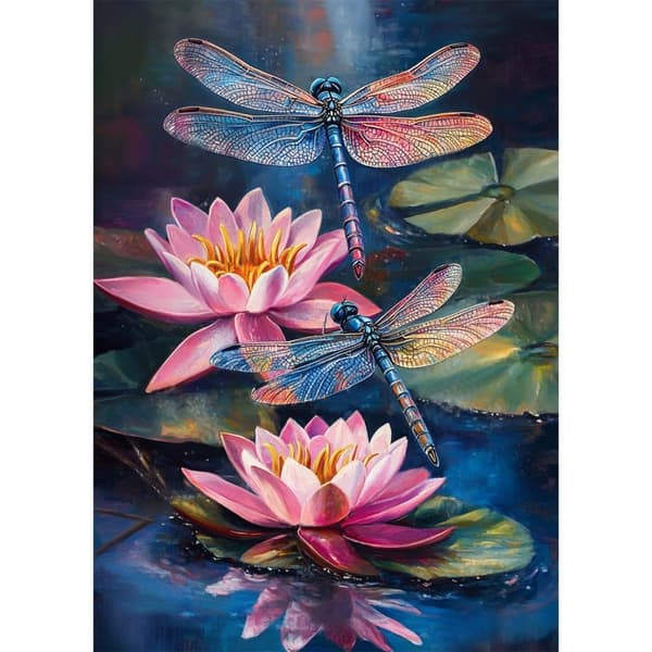 Bomclap Blomster Diamant Maleri Kit Voksne - DIY Lotus & Libellula Fuld Rund Diamant Maleri! Fuld diamant kunst sæt, gave hjem væg dekoration