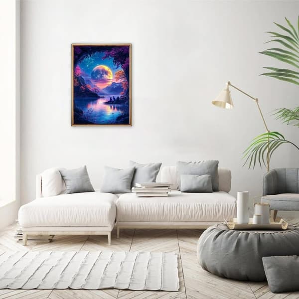 Bomclap 5D Diamond Art Kit Aikuiset – DIY värikäs kuutamo-timanttimaalaus! Täysi porakristallitaidesarja, kodin seinäkoristelu ja lahja