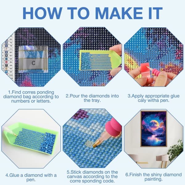 Bomclap 5D Diamond Art Kit Aikuiset – DIY värikäs kuutamo-timanttimaalaus! Täysi porakristallitaidesarja, kodin seinäkoristelu ja lahja